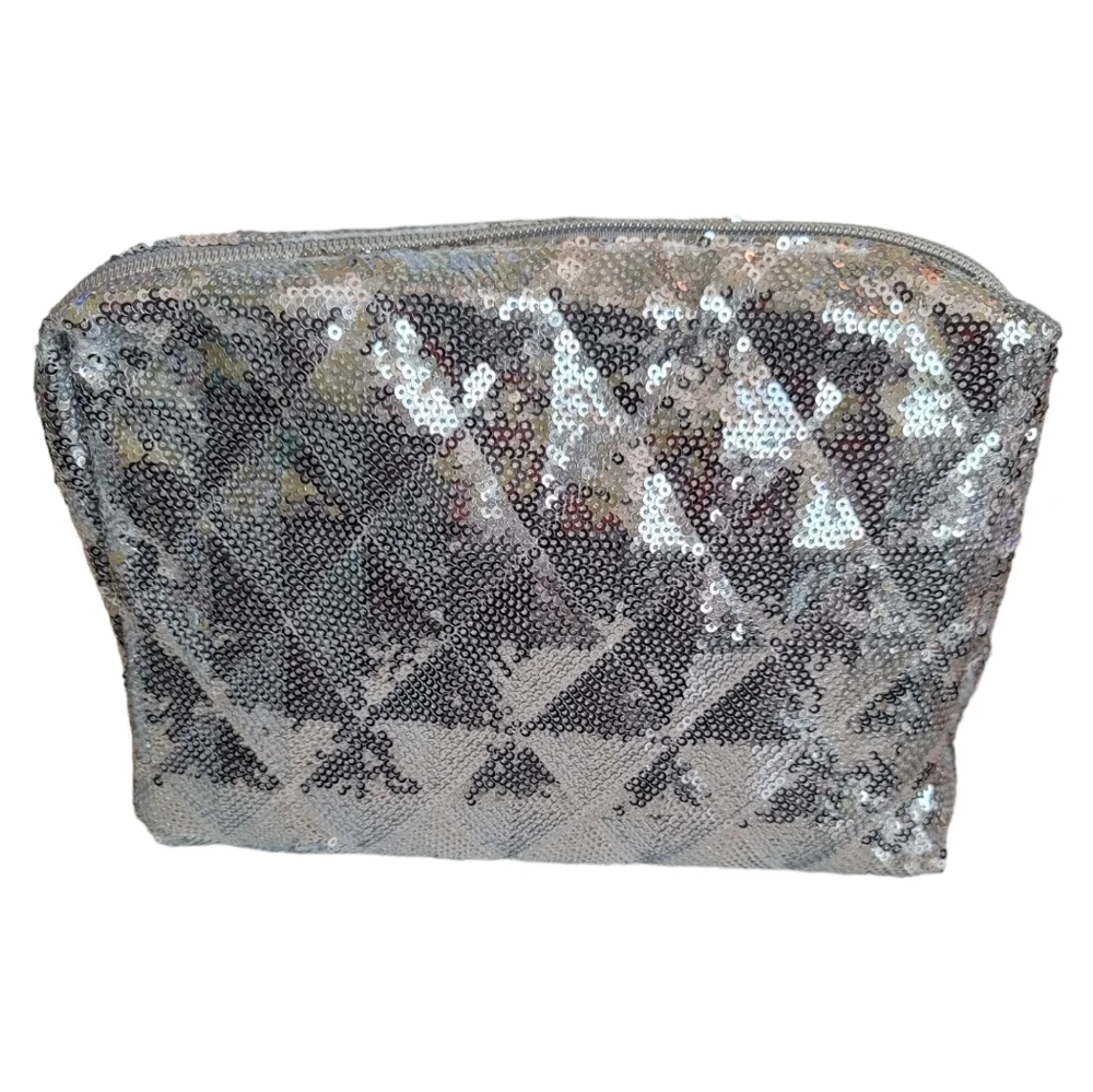 Juicy Couture Silver Sequins Zippered Cosmetic Bag with Small Toiletry Bottle - Picture 8 of 10
